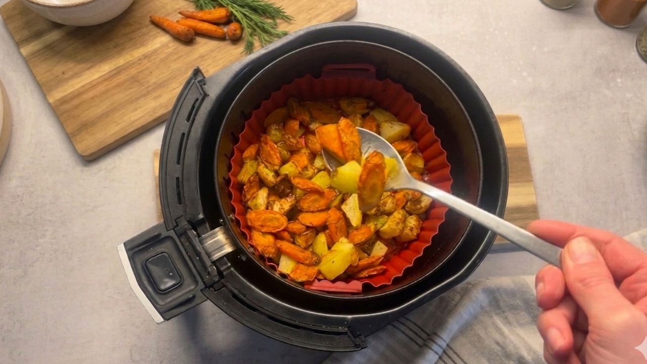 Verdure sane nella friggitrice ad aria - patate e carote al rosmarino